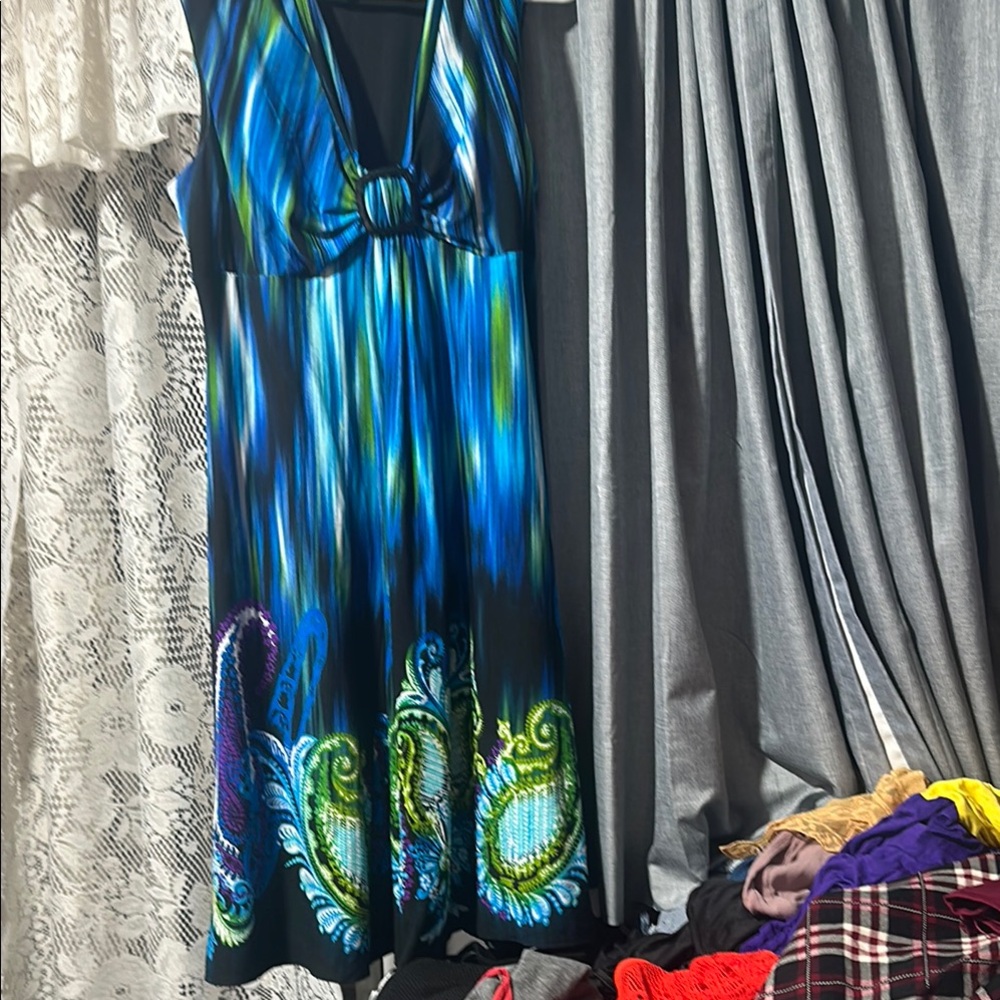 R&M Richards Vibrant Blue and Green Maxi Dress